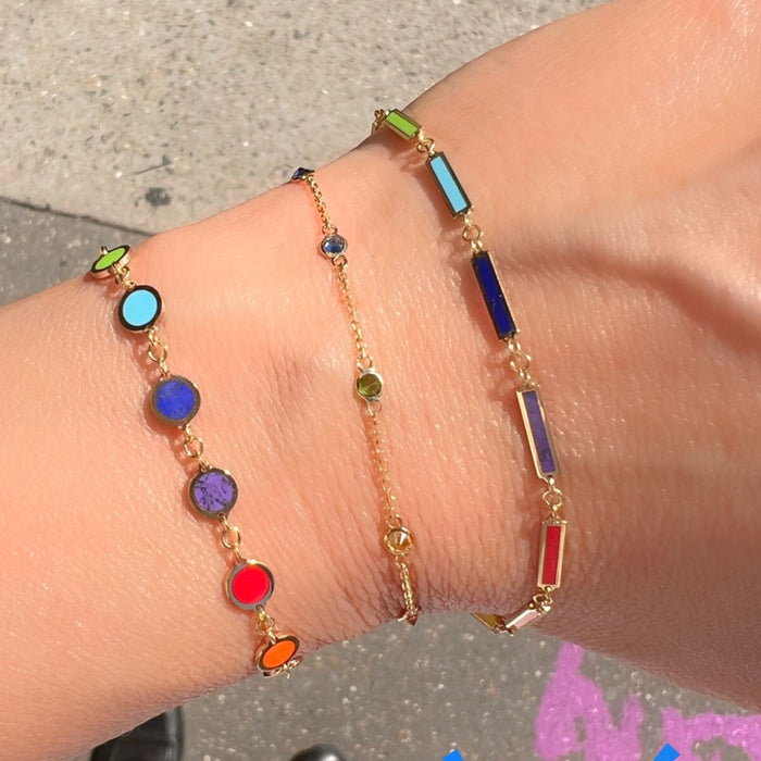 14K Yellow Gold Multi-Color Rainbow  Bracelet