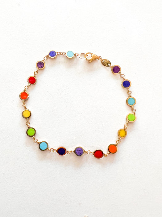 14K Yellow Gold Multi-Color Rainbow  Bracelet