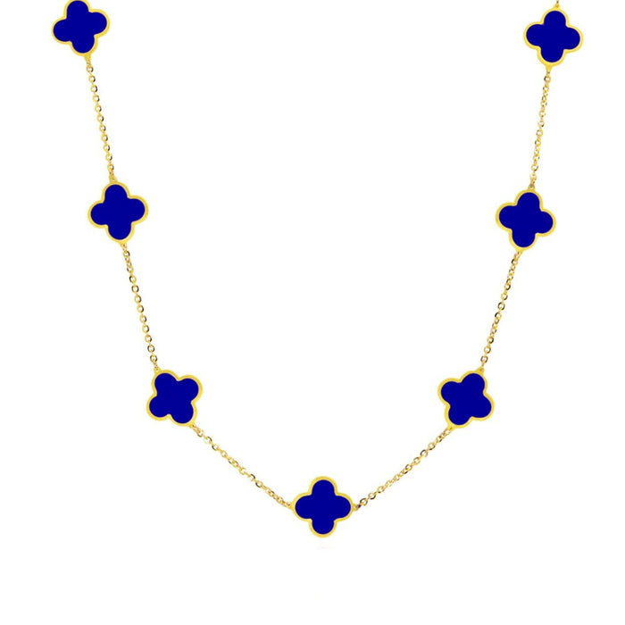 14K Yellow Gold Inlay Clover Station Necklace