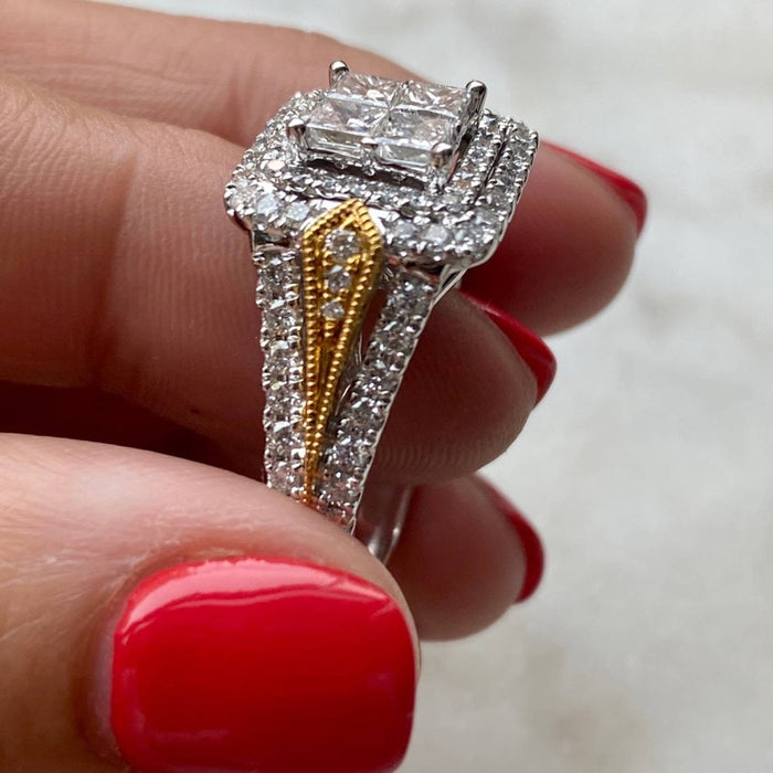 3CT Frame Princess Cut Diamond Ring 14K Gold