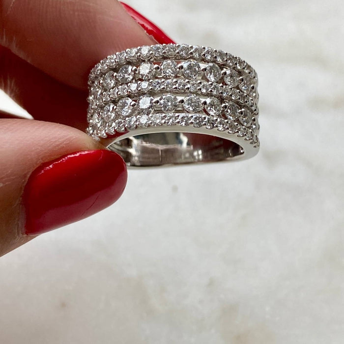 Diamond Multi Row Thick Band Ring 14K White Gold