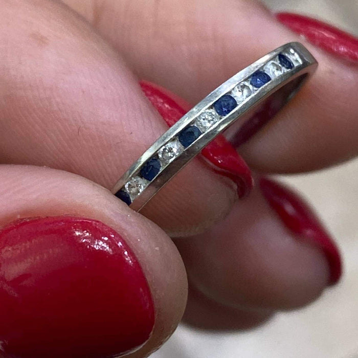 Vintage 14K Gold Blue Sapphires and Diamonds Band Ring