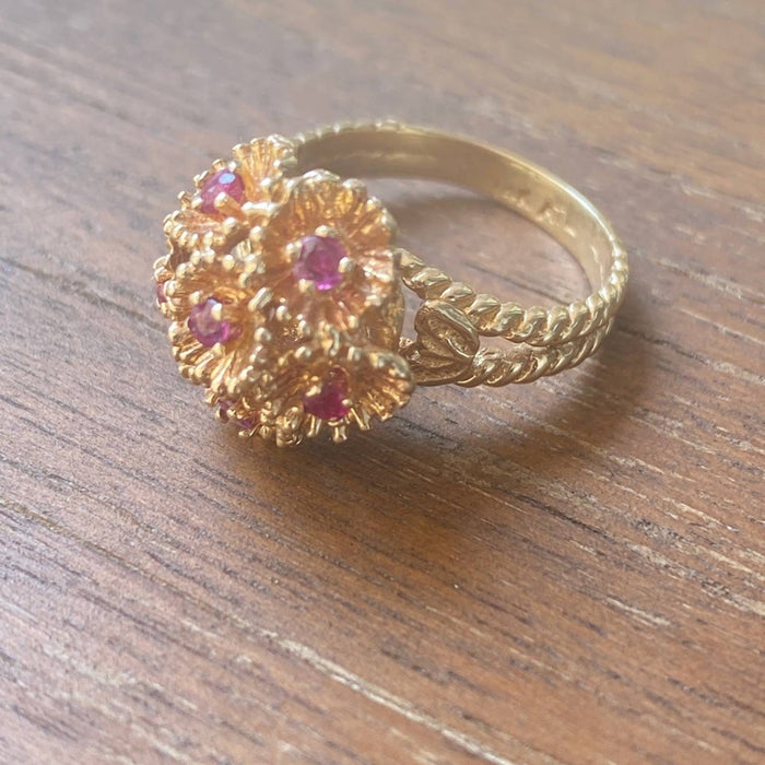 14k Yellow Gold Vintage Ruby Cluster Ring