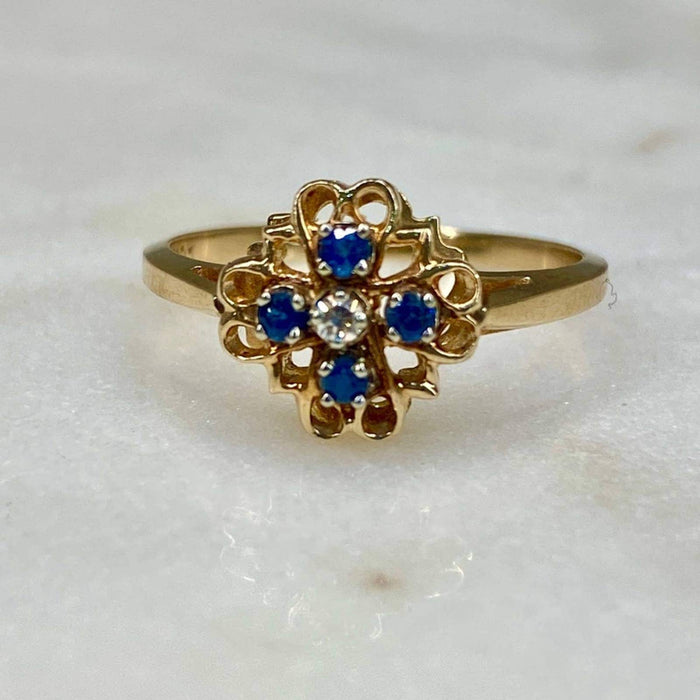 14k Gold Rose Blue Topaz and Diamond Ring