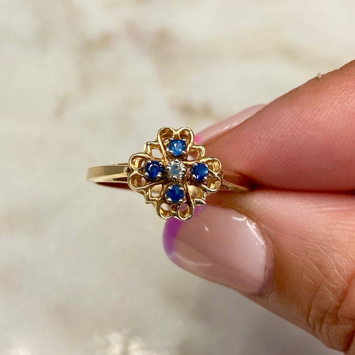 14k Gold Rose Blue Topaz and Diamond Ring