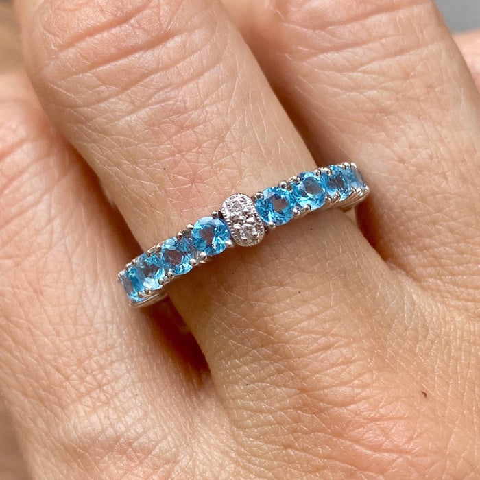 18k White Gold Blue Topaz and Diamond Eternity Band