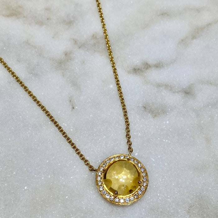 18K Gold Diamond And Citrine Halo Necklace