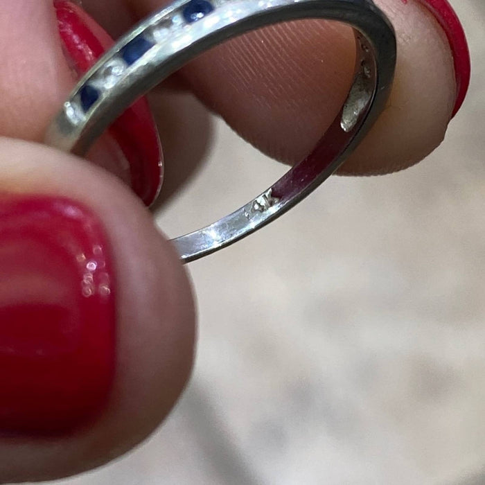 Vintage 14K Gold Blue Sapphires and Diamonds Band Ring