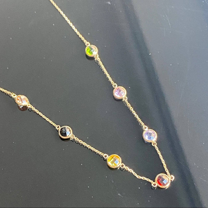 14K Yellow Gold Multi Stones station Necklace