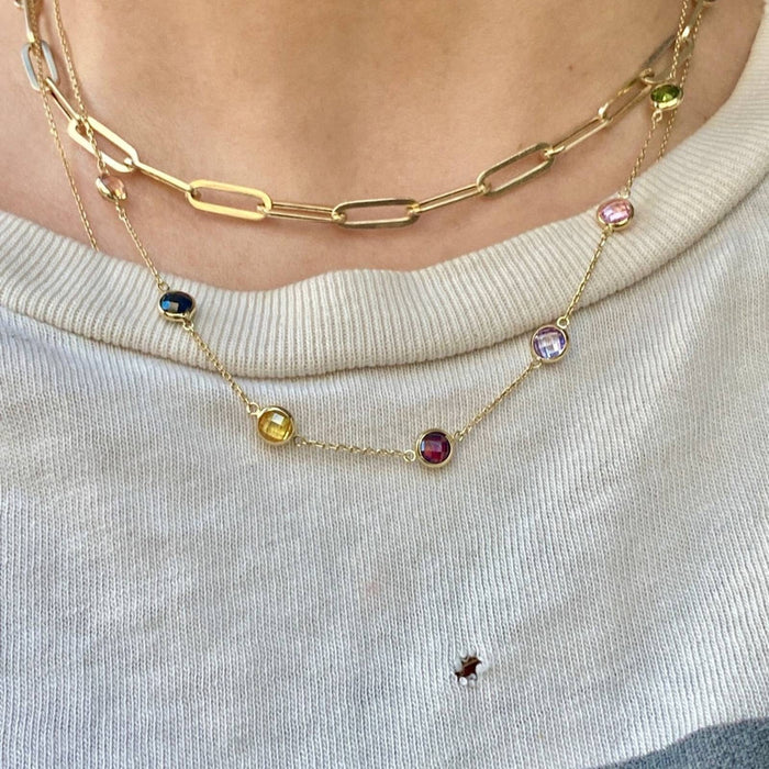 14K Yellow Gold Multi Stones station Necklace