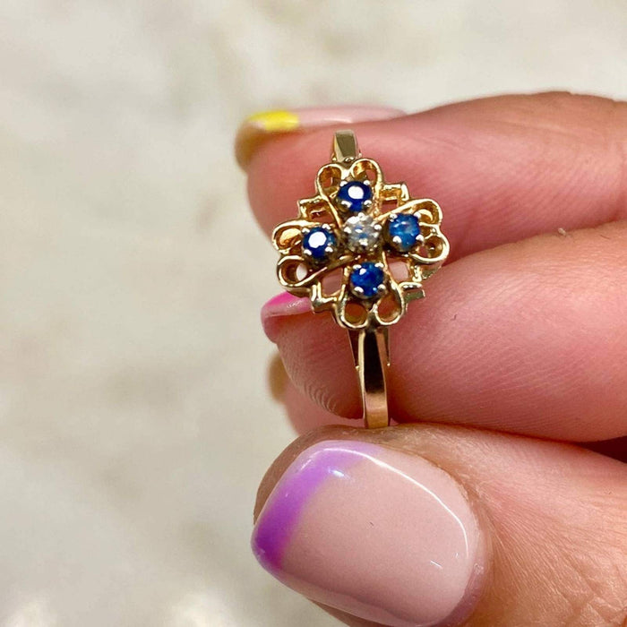 14k Gold Rose Blue Topaz and Diamond Ring