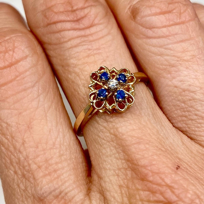 14k Gold Rose Blue Topaz and Diamond Ring