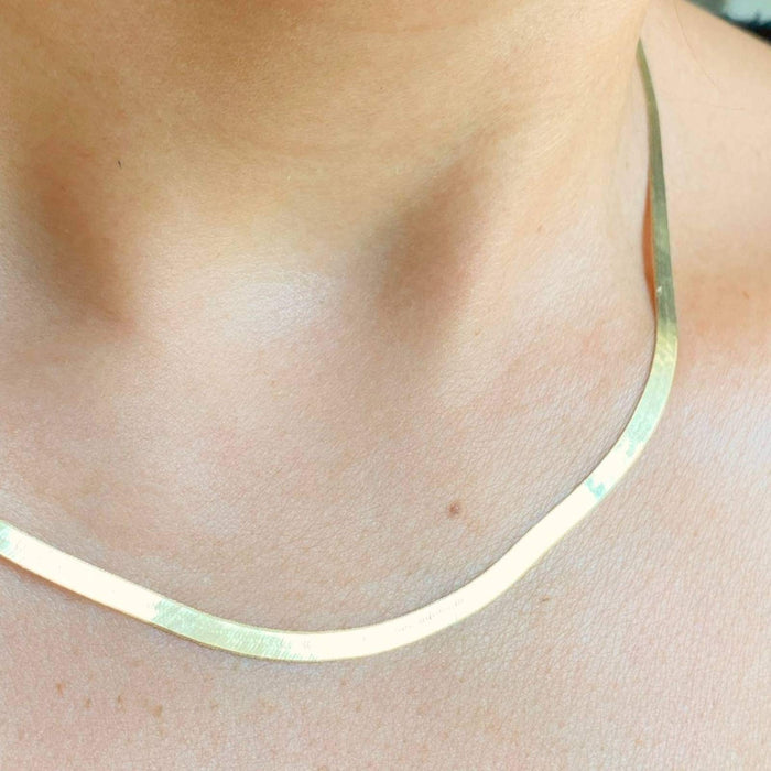 14K Solid Yellow Gold Herringbone Necklace