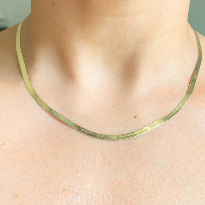 14K Solid Yellow Gold Herringbone Necklace