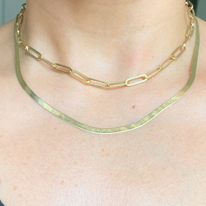 14K Solid Yellow Gold Herringbone Necklace