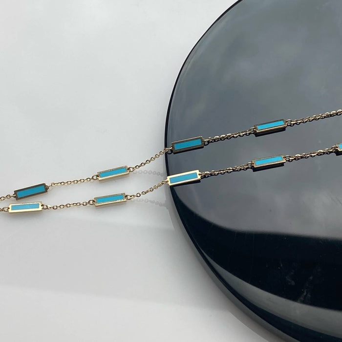 Turquoise bar necklace 14k gold 