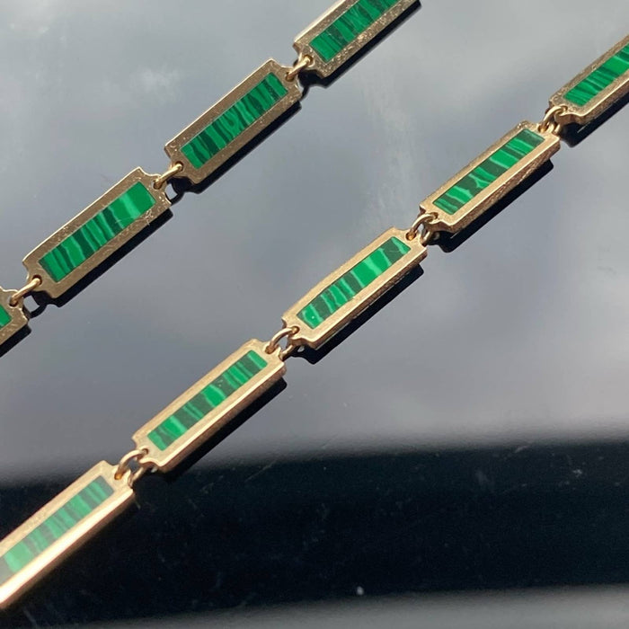 inlay Malachite Bar link necklace 14k gold 