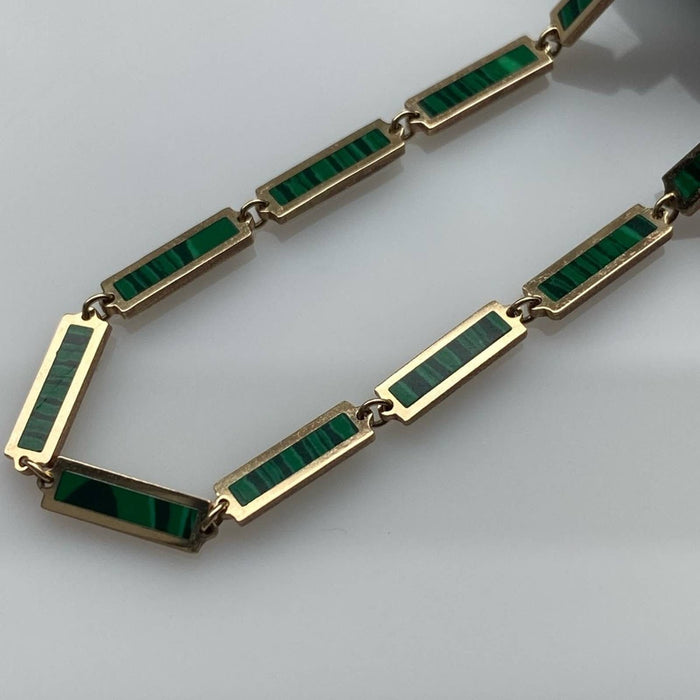 Malachite Bar link necklace 14k gold 