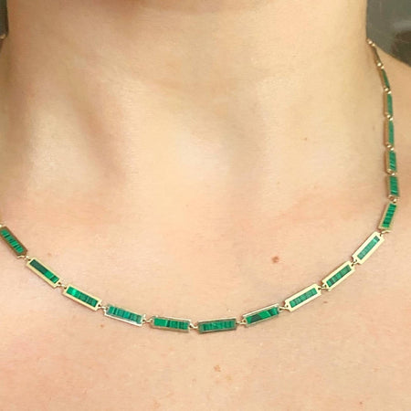 Malachite Bar link necklace 14k gold 