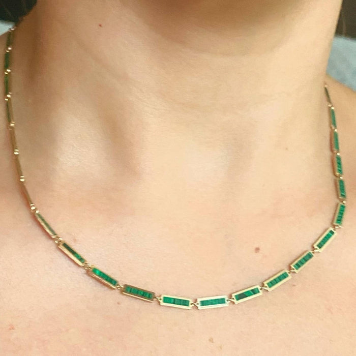 14k Gold Malachite Link Bar Chain Necklace 