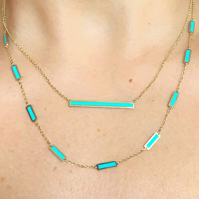 14k Yellow Gold Turquoise Bar Necklace