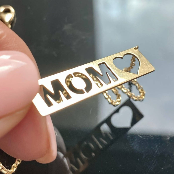 14K Yellow Gold MOM Plate Charm Necklace