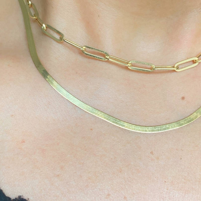 14K Solid Yellow Gold Herringbone Necklace