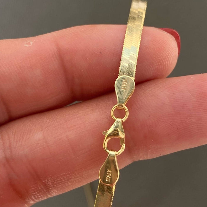 14K Solid Yellow Gold Herringbone Necklace