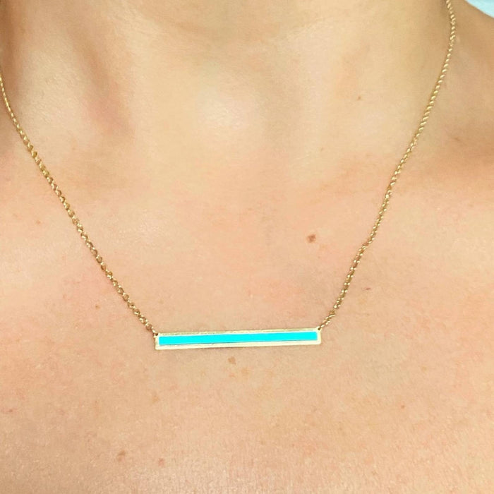 14k Yellow Gold Turquoise Bar Necklace