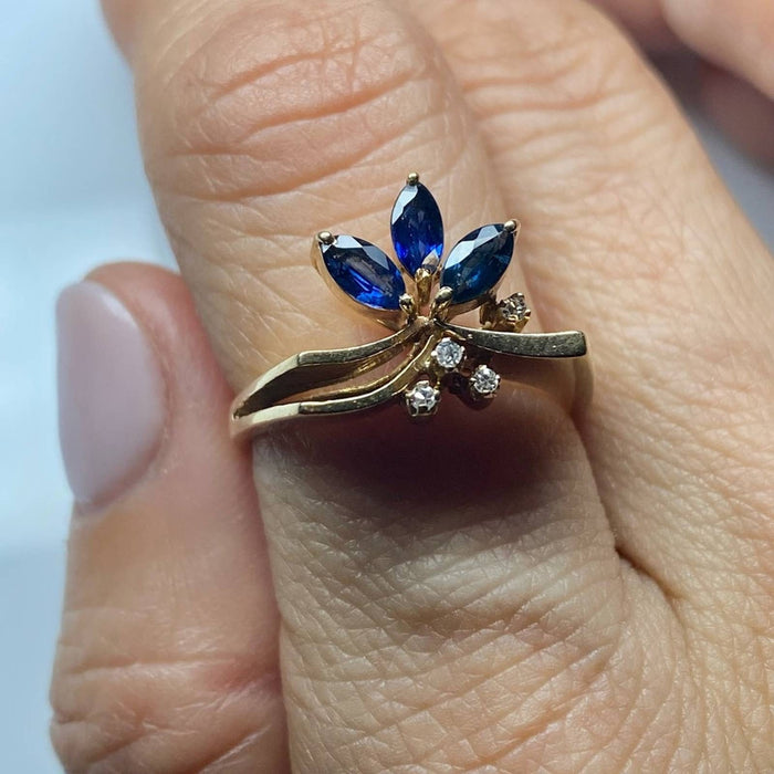 14K Gold Vintage Sapphire and Diamond Ring