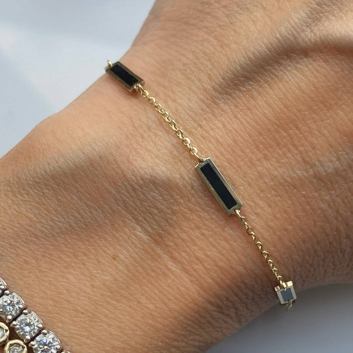 14K Yellow Gold Station Bar Bracelet