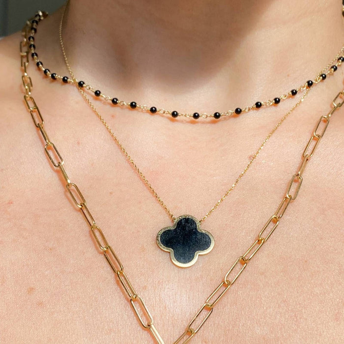 14K Yellow Gold Onyx Rosary Necklace