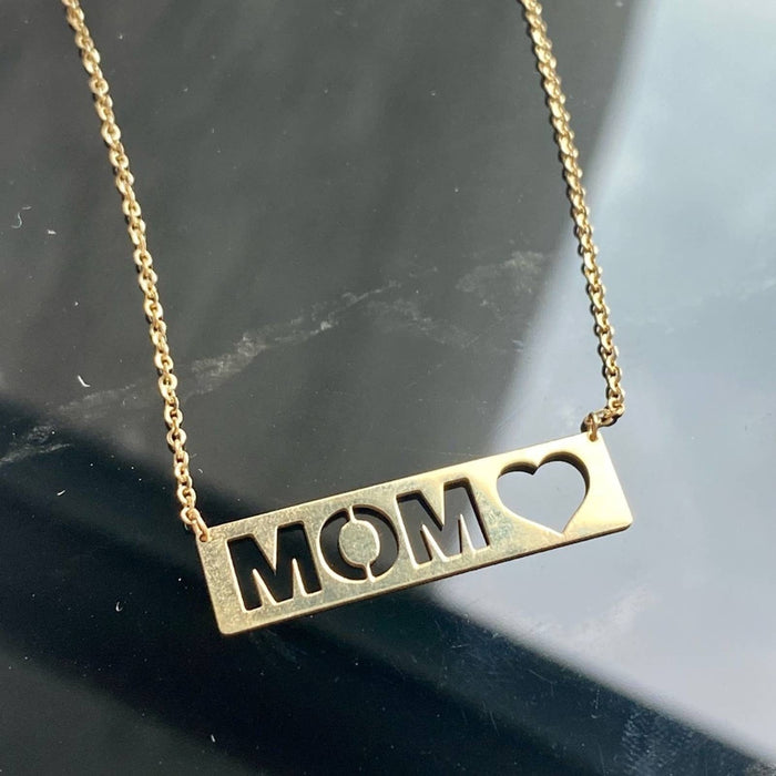 14K Yellow Gold MOM Plate Charm Necklace