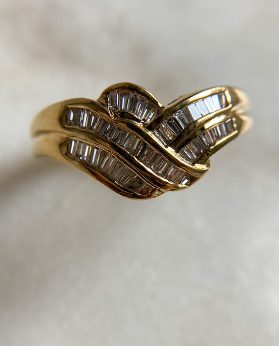 vintage diamond Baguette Crossover Ring *