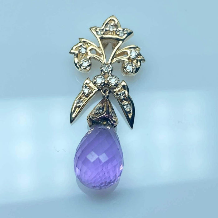 14K Yellow Gold Vintage Diamond And Amethyst Pendant