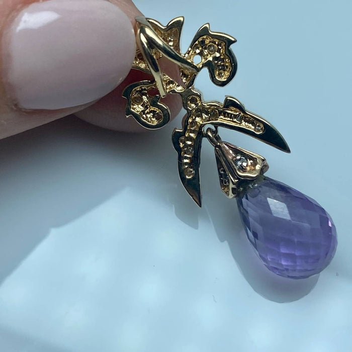 14K Yellow Gold Vintage Diamond And Amethyst Pendant