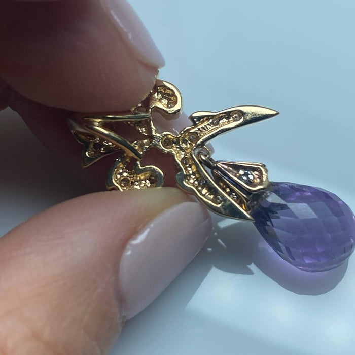 14K Yellow Gold Vintage Diamond And Amethyst Pendant