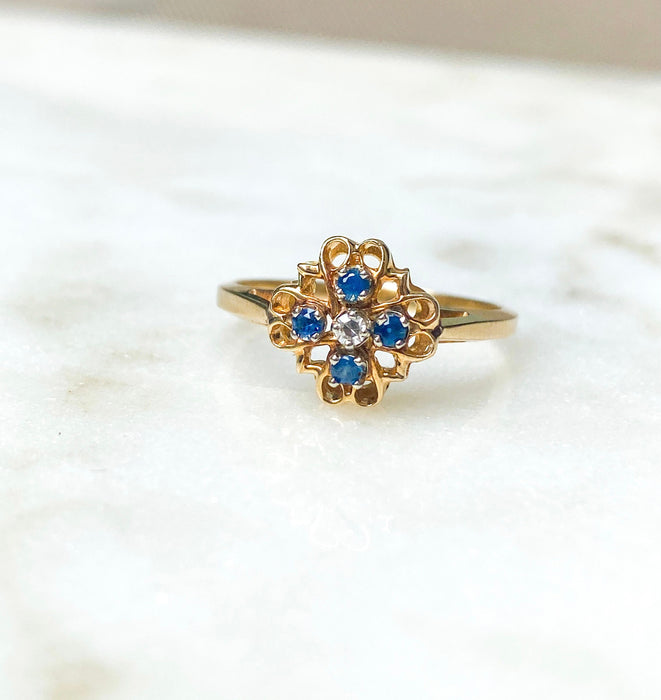 14k Gold Rose Blue Topaz and Diamond Ring