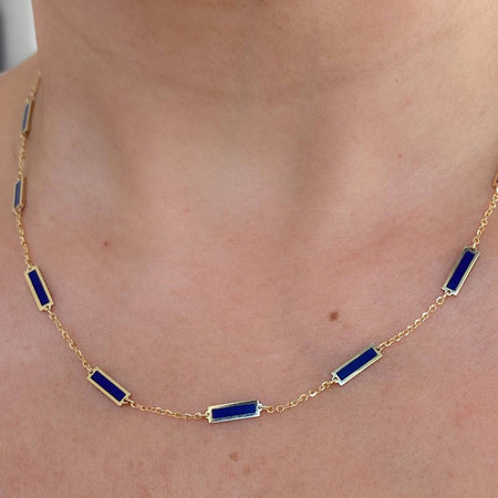 Lapis Lazuli Inlay Bar Necklace 14k yellow gold 