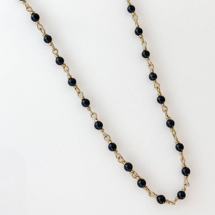 14K Yellow Gold Onyx Rosary Necklace