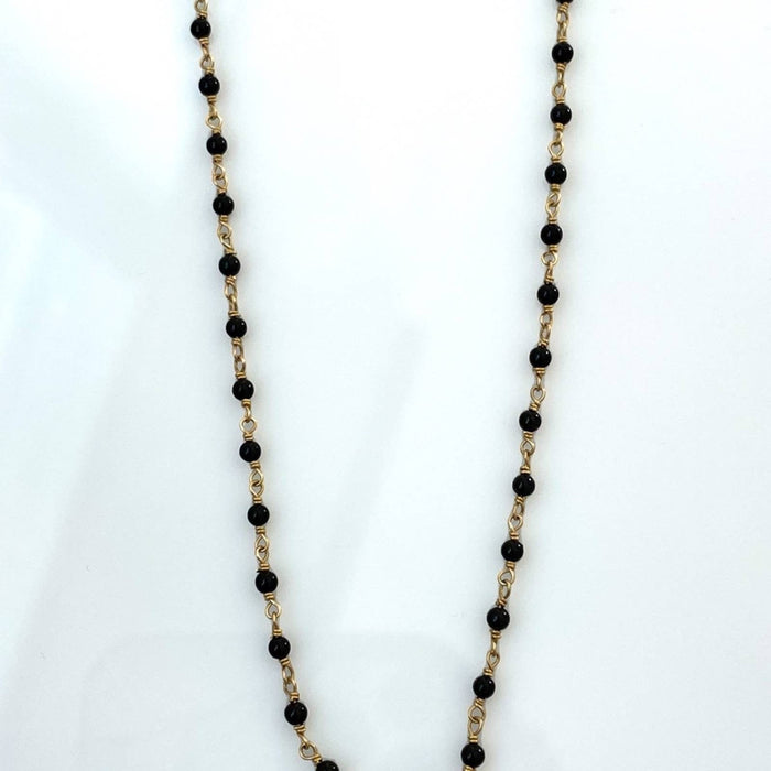 14K Yellow Gold Onyx Rosary Necklace