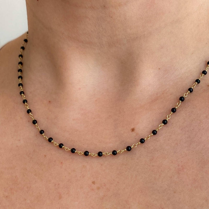 14K Yellow Gold Onyx Rosary Necklace