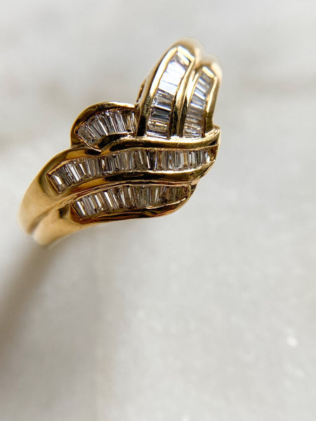 14K Gold Baguette Diamond Crossover