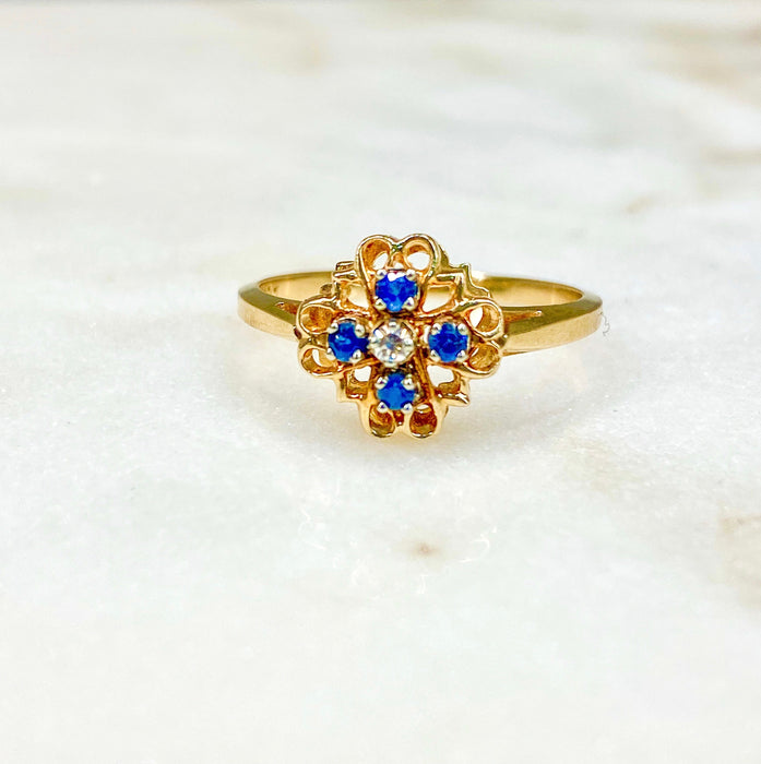 14k Gold Rose Blue Topaz and Diamond Ring