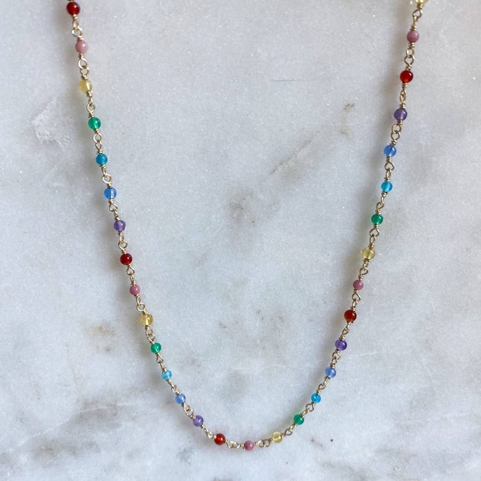 14K Yellow Gold Multi Gemstone Beaded Necklace