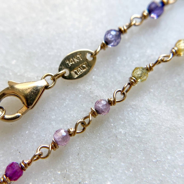 14K Yellow Gold Beaded Multi Gemstone Bracelet