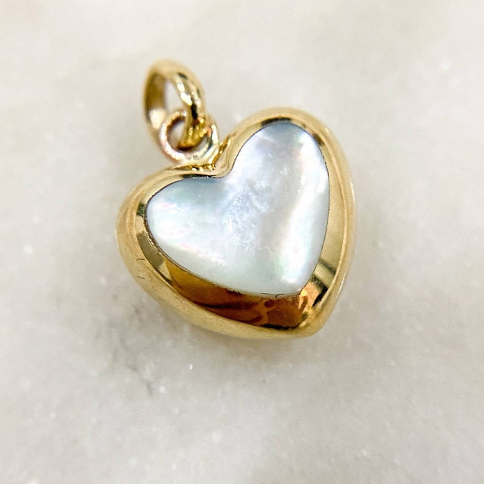 14K Yellow Gold Mother of Pearl Puffed Heart Charm Pendant