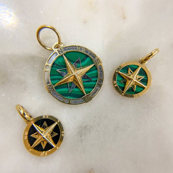 14K Gold Malachite Compass Pendant