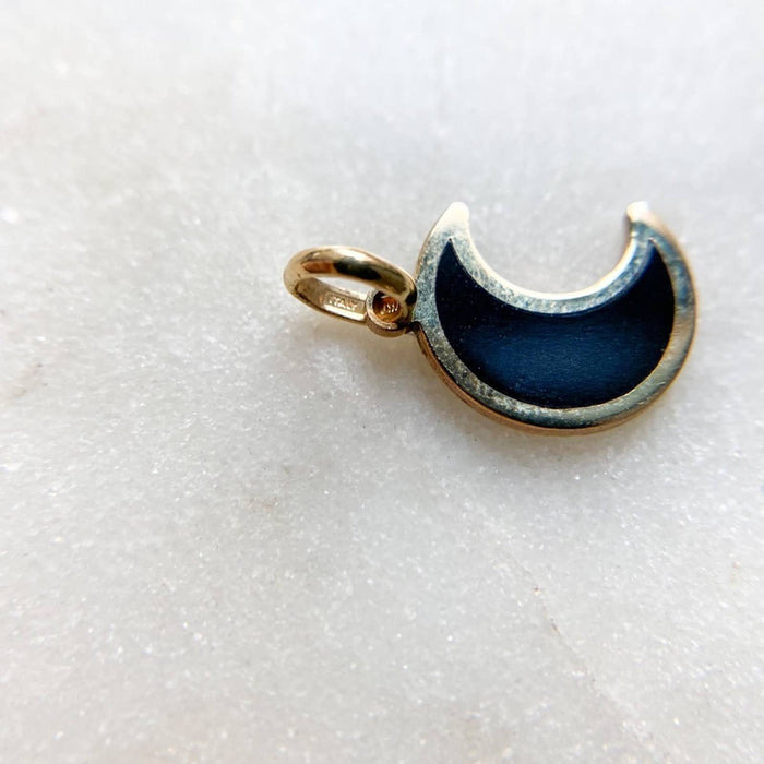 14K Gold Onyx Mini Crescent Moon Pendant