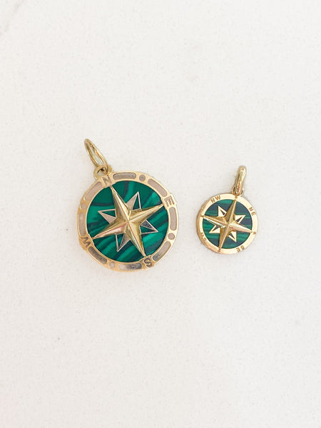 14K Gold Malachite Compass Pendant 